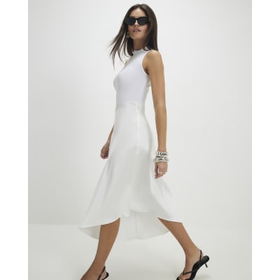 Cream Satin Hybrid Midi Dress | River Island