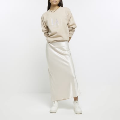 Cream satin maxi skirt