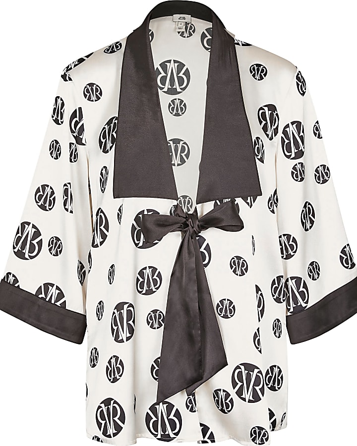 Cream satin RI print kimono