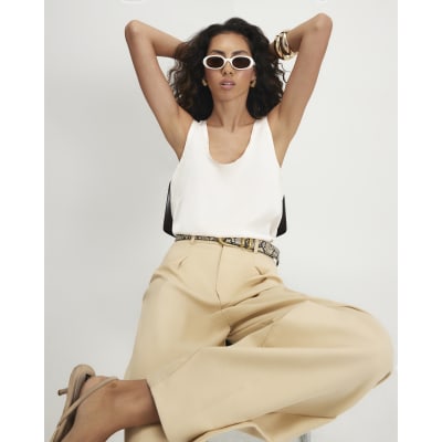 Cream Satin Scoop Neck Cami Top