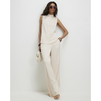 Cream Satin Stripe Trousers