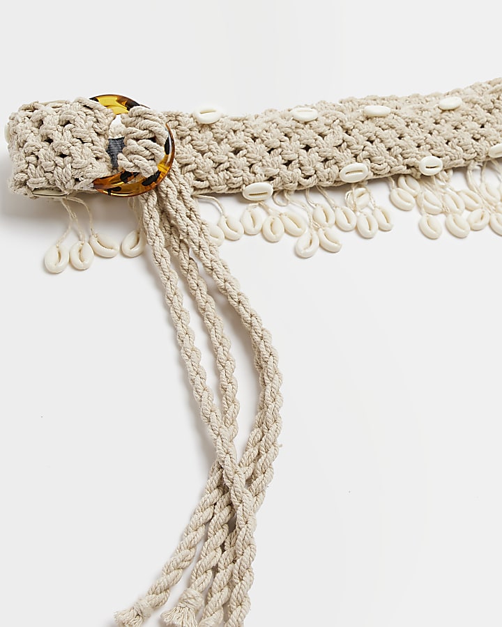 Cream shell woven belt