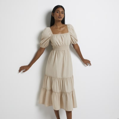 shirred smock midi dress