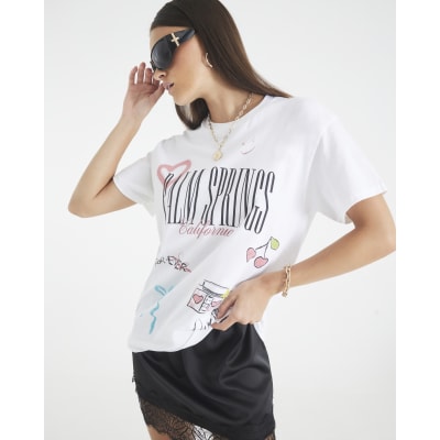 Cream Short Sleeve Palm Springs Print T-shirt