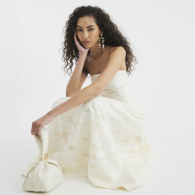 Cream Sleeveless Bandeau Midi Dress