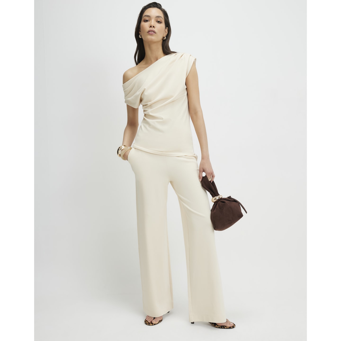 River Island Cream Sleeveless Ponte Drape Top — photo 1 of 1