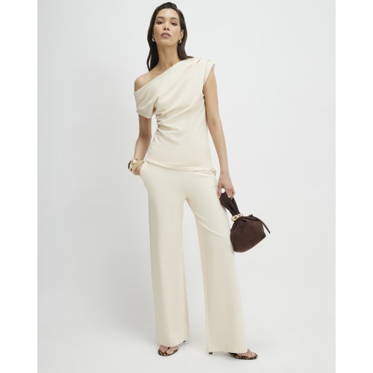 River Island Cream Sleeveless Ponte Drape Top