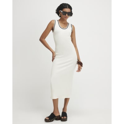 Sleeveless Whipstitch Trim Midi Dress