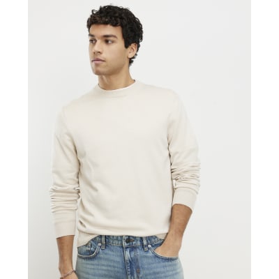 Cream Slim Fit Essential Crew Neck Jumper