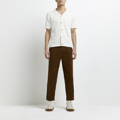 Cream slim fit knitted shirt River Island