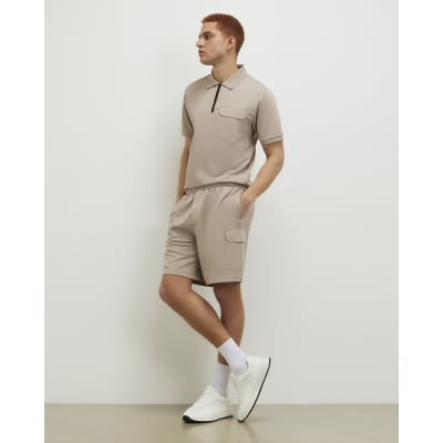 Cream Slim Fit Nylon Pocket Polo Shirt