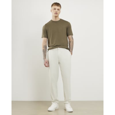 Cream Slim Fit Stretch Textured Trousers