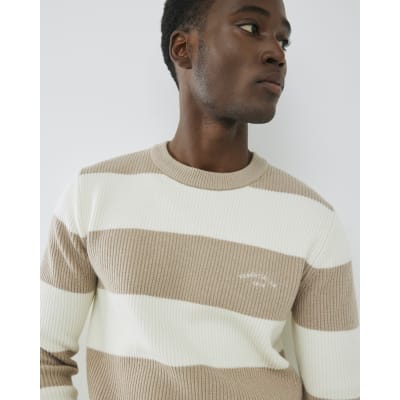 Cream Slim Fit Stripe Knit Jumper