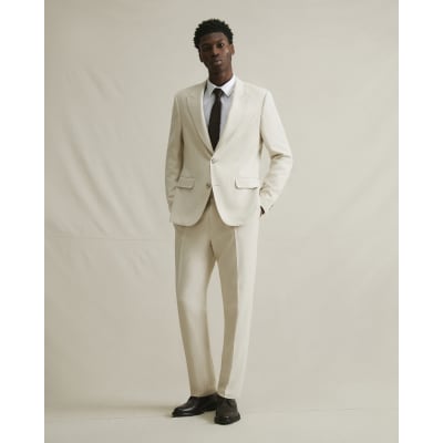 Cream Slim Fit Suit Trousers