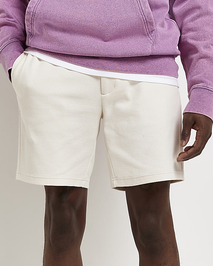 Cream slim fit Twill Shorts