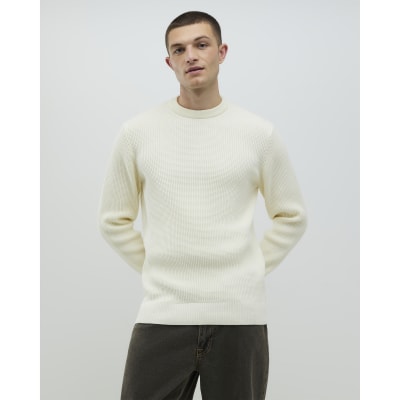 Cream Slim Fit Waffle Texture Knit Jumper