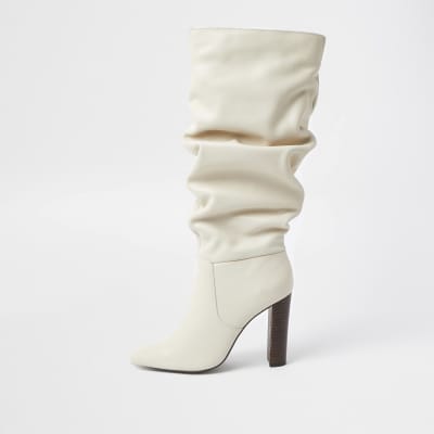 flat cream boots
