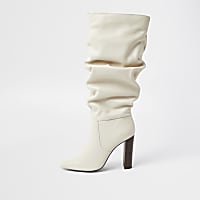 Cream slouch high leg boots