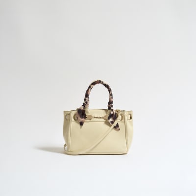 Cream Small Lock Front Scarf Tote Bag