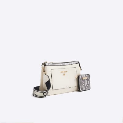 Cream snake print cross body bag | River Island