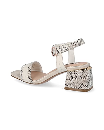 360 degree animation of product Cream snake printed block heel sandals frame-5