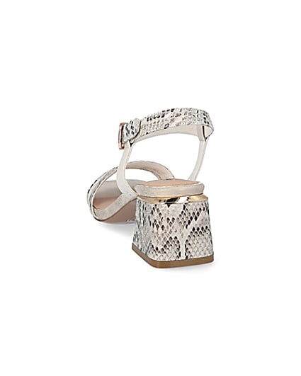 360 degree animation of product Cream snake printed block heel sandals frame-8