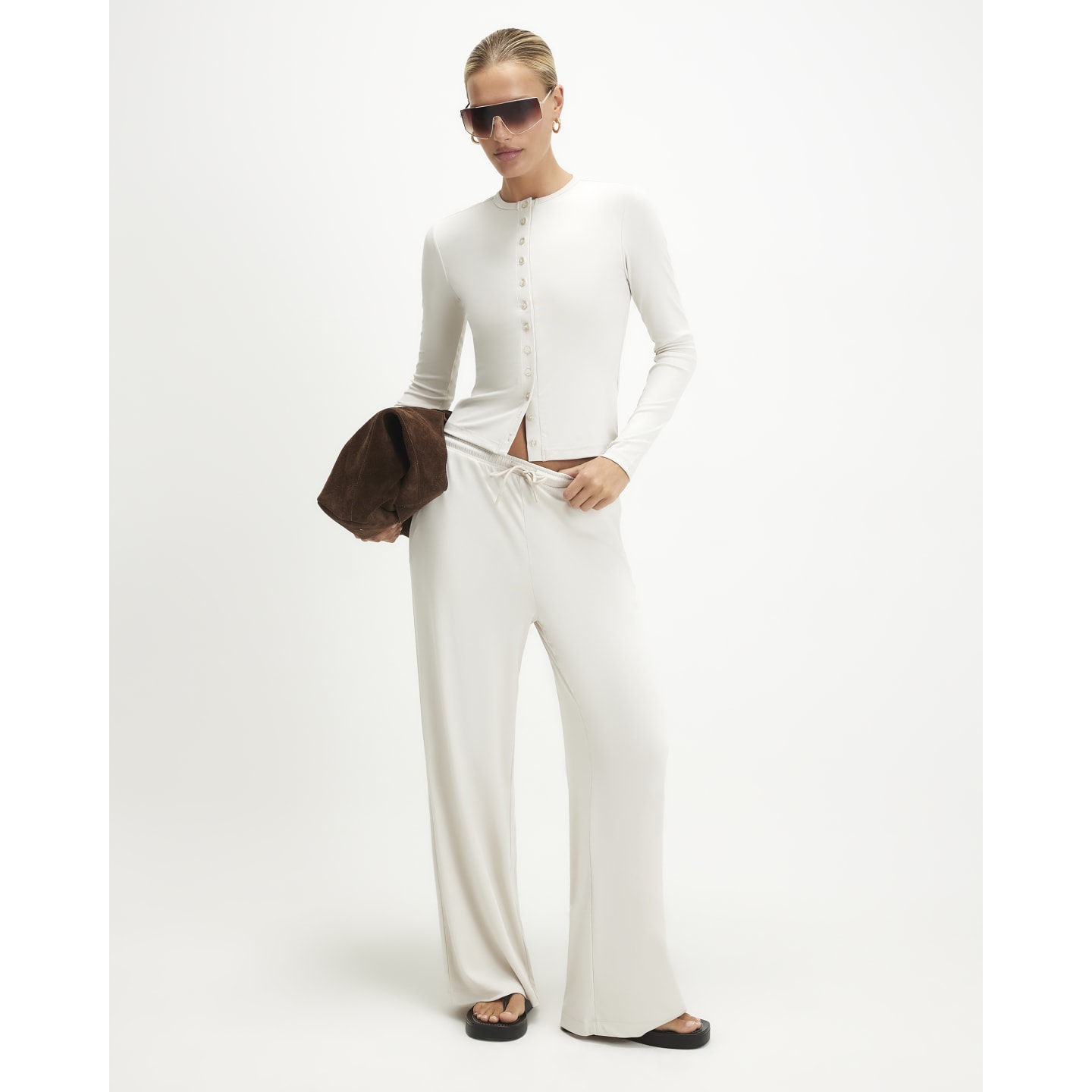 River Island Cream Soft Touch Wide Leg Trousers — photo 1 of 1