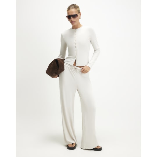 River Island Cream Soft Touch Wide Leg Trousers