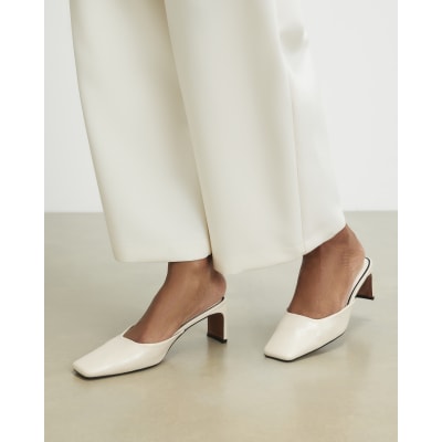 Cream Square Toe Mule Court Heels
