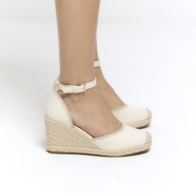 Cream stitch wedge espadrille sandals River Island