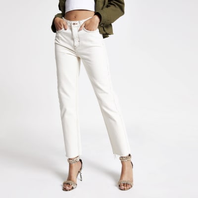 straight leg cream jeans