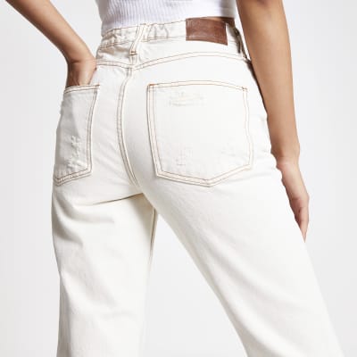 high waisted white ankle jeans