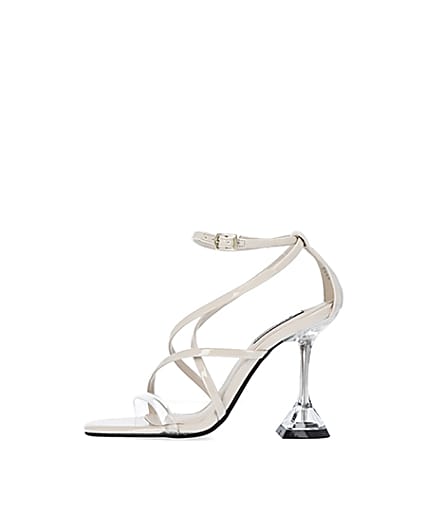 360 degree animation of product Cream strappy perspex heels frame-3