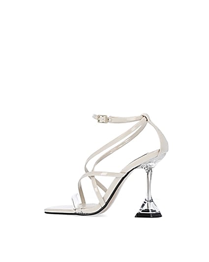 360 degree animation of product Cream strappy perspex heels frame-4