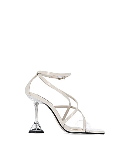 360 degree animation of product Cream strappy perspex heels frame-15