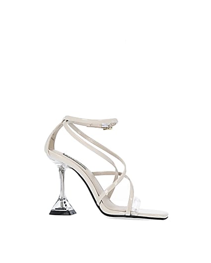 360 degree animation of product Cream strappy perspex heels frame-16