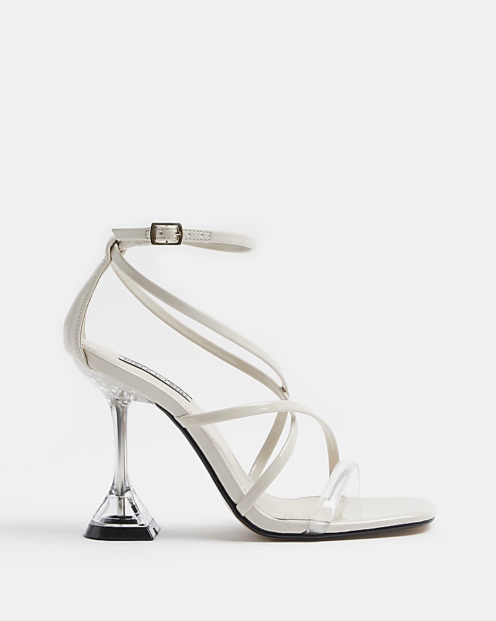 Cream strappy perspex heels
