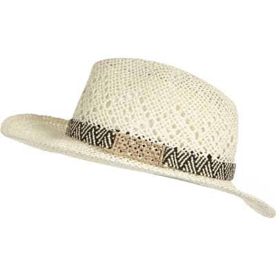 Cream straw fedora hat