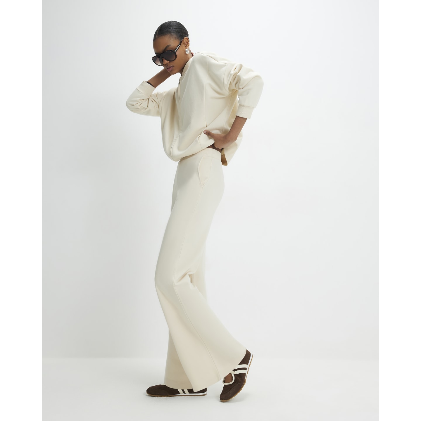 River Island Cream Stretch Wide Leg Trousers — photo 1 of 1