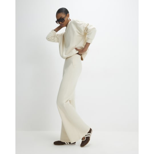 River Island Cream Stretch Wide Leg Trousers