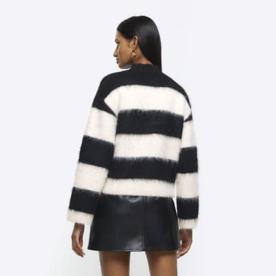 Cream stripe brushed knit jumper River Island