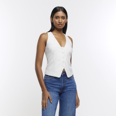 Cream stripe button front waistcoat