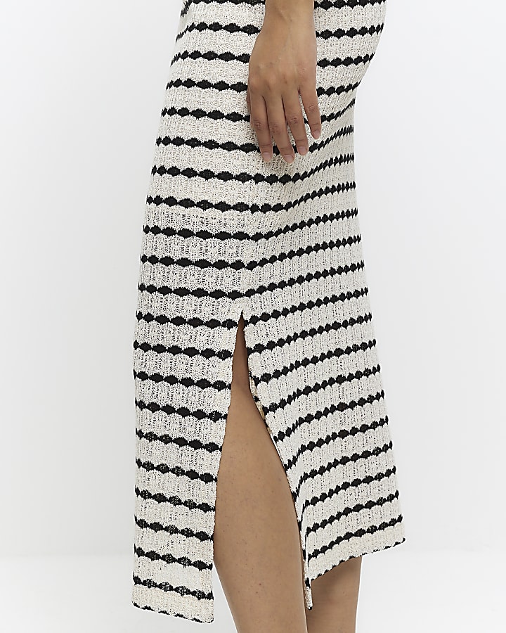 Cream stripe crochet midi skirt