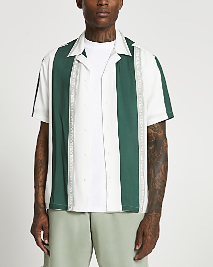 Cream stripe geometric short sleeve shirt