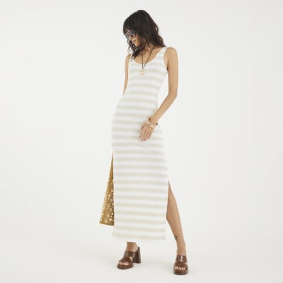 Cream Stripe Sleeveless Maxi Dress