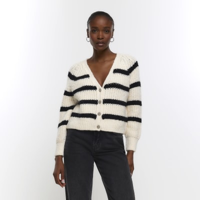 Cream stripe v-neck chunky cardigan | River Island
