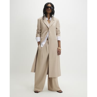 Cream Striped Oversized Duster Coat