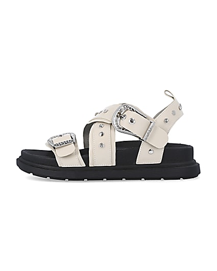 360 degree animation of product Cream studded buckle sandals frame-3