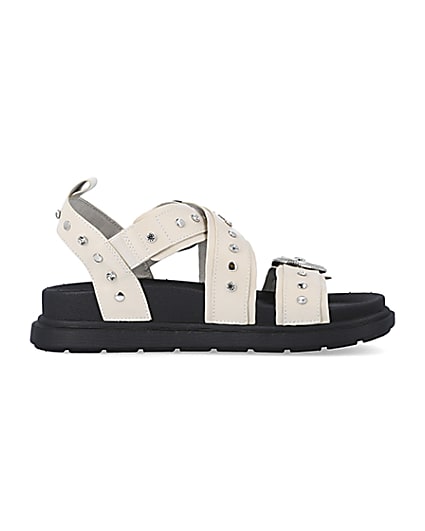 360 degree animation of product Cream studded buckle sandals frame-15