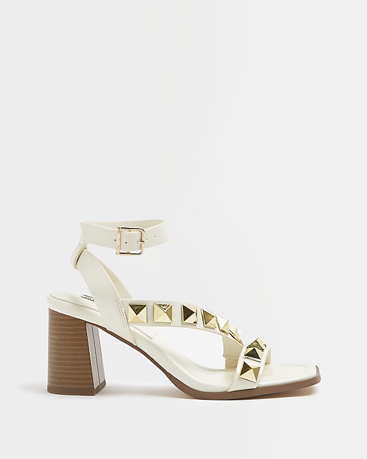 Cream studded heeled sandals